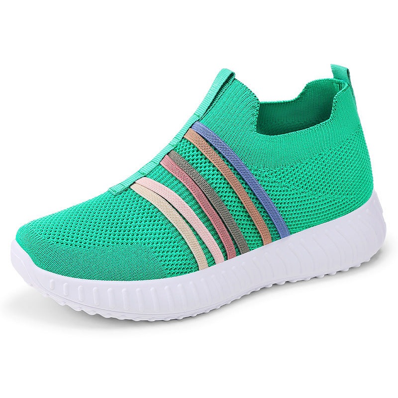 Zapatos casuales de mujer, superficie de malla transpirable, talla grande, tacones de suela blanda