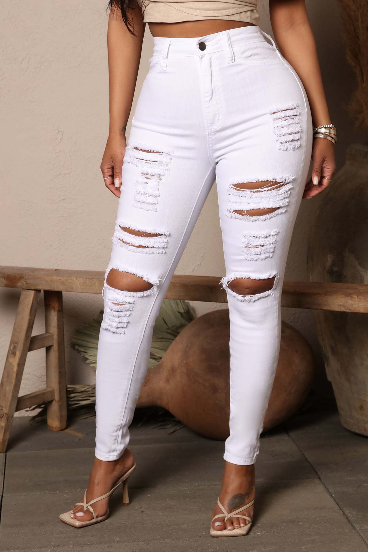 Legging Femme Jean Noir Et Blanc Délavé Stretch