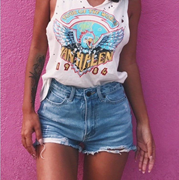 Shorts en jean déchirés classiques style rétro pour femmes
