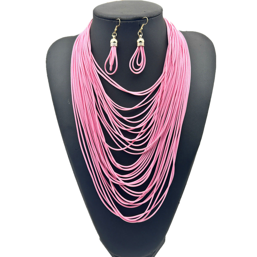 Ensemble collier gland multi-couches en cordon ciré