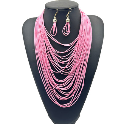 Ensemble collier gland multi-couches en cordon ciré