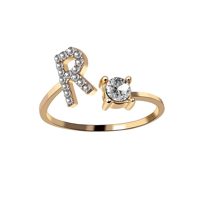 Anillo ajustable de nuevo diseño con 26 letras iniciales, joyería de moda para mujer, joyería simple y elegante