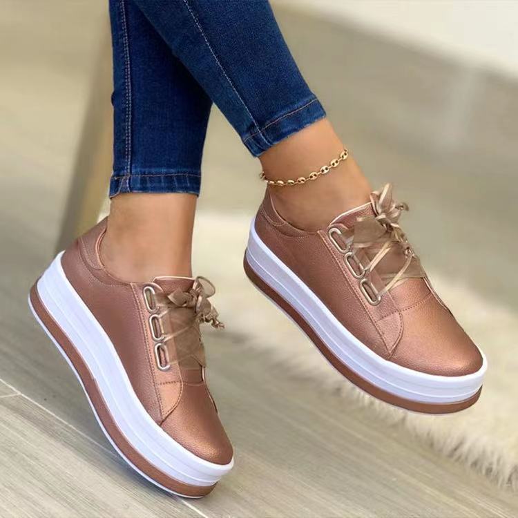 Chaussures plates à lacets et bout rond pour femmes, de grande taille, décontractées, style européen et américain