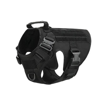 AdTec military tactical dog harness, black, adjustable with top handle and quick-release buckles