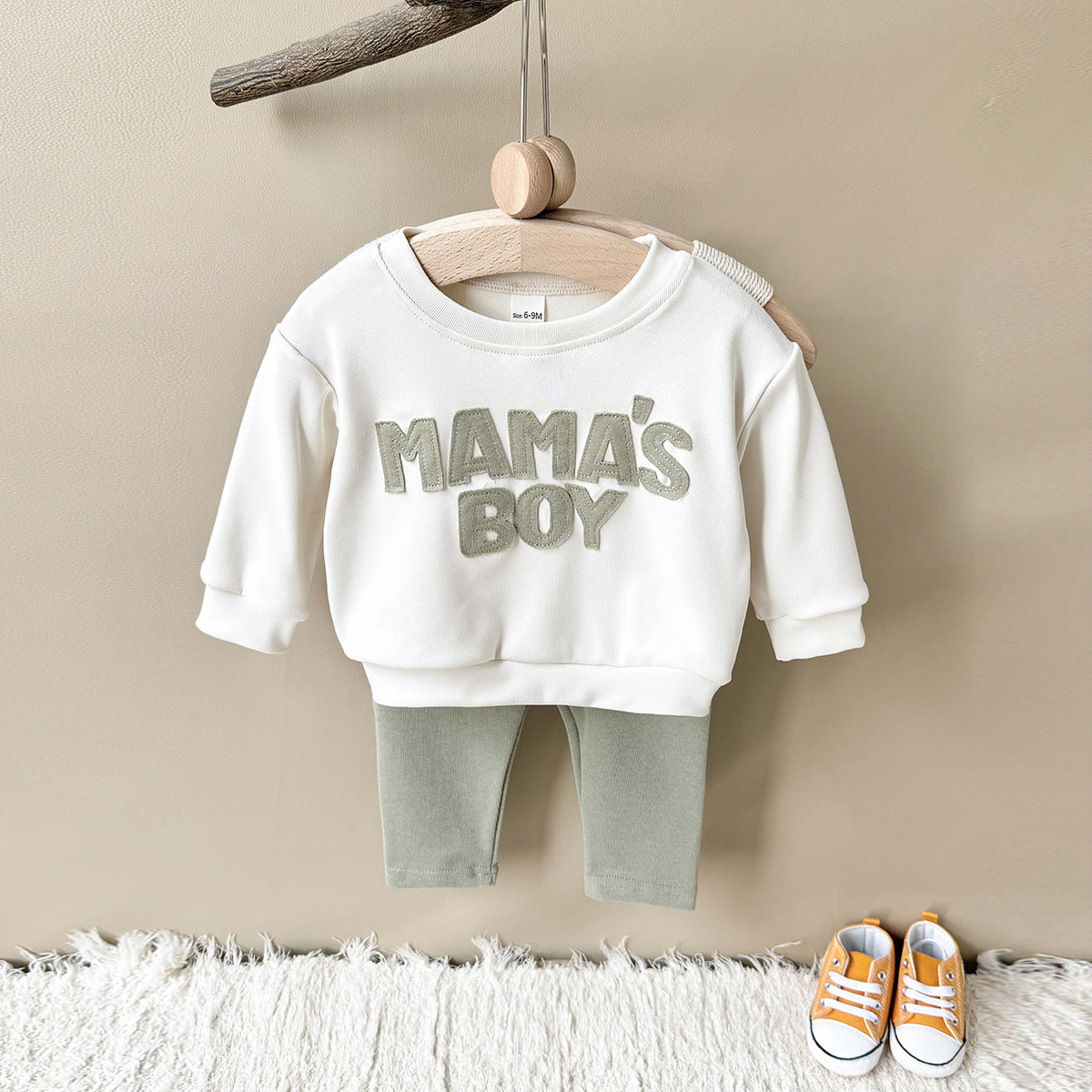 Ensemble Bébé Pull Col Rond Imprimé Lettres, Pantalon Confortable à Poches