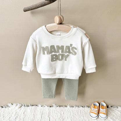Ensemble Bébé Pull Col Rond Imprimé Lettres, Pantalon Confortable à Poches