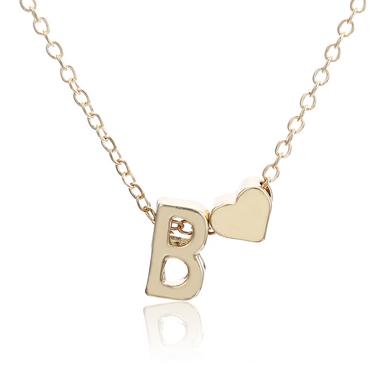 Collier en forme de cœur de pêche avec lettres et chaîne clavicule