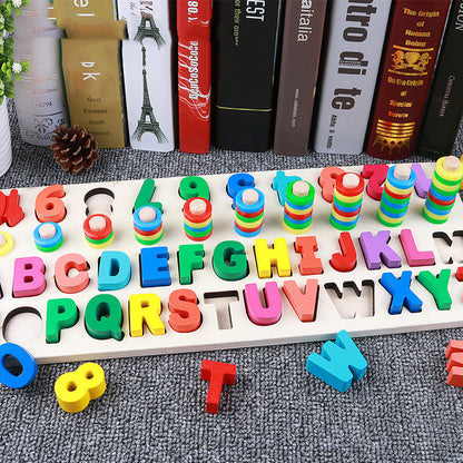 Jeu de puzzle 3D en bois pour enfants, alphabet et chiffres, jouet éducatif coloré avec lettres numériques géométriques