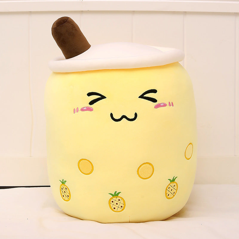 Peluche Boisson Fruitée Mignonne en Forme de Fraise Lait Thé Peluche Jouet Tasse à Thé Boba Oreiller Coussin Thé aux Perles Cadeau pour Enfants