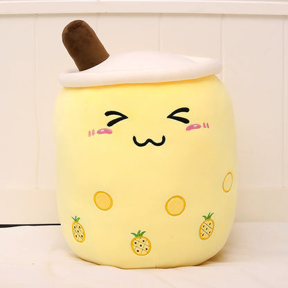 Peluche Boisson Fruitée Mignonne en Forme de Fraise Lait Thé Peluche Jouet Tasse à Thé Boba Oreiller Coussin Thé aux Perles Cadeau pour Enfants