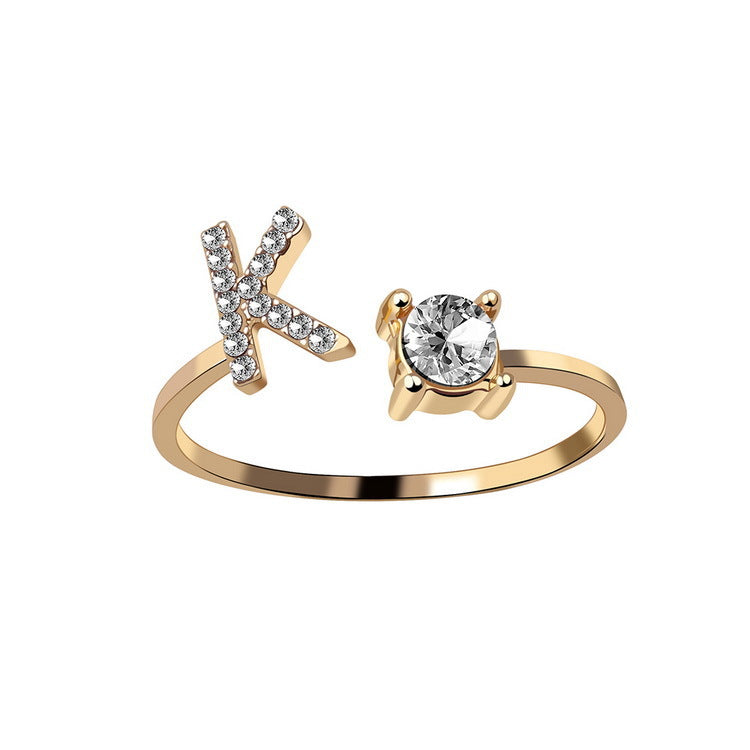 Anillo ajustable de nuevo diseño con 26 letras iniciales, joyería de moda para mujer, joyería simple y elegante