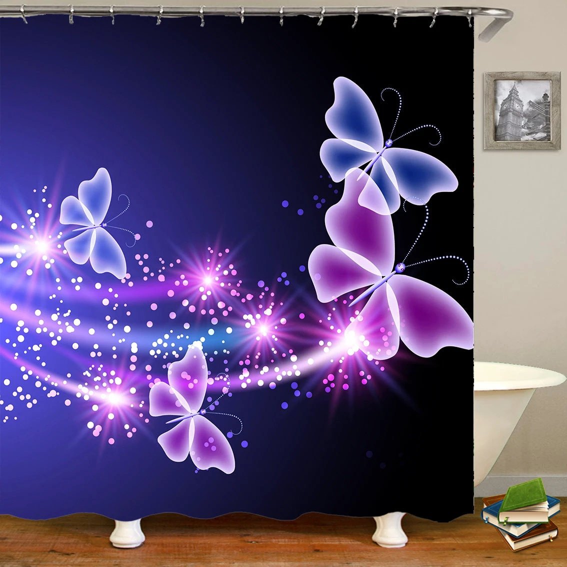 Butterflies flying Waterproof Polyester Fabric Shower Curtain by eprolo