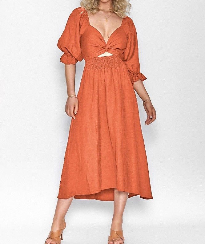 Robe femme col en V manches mi-longues réversible devant-derrière