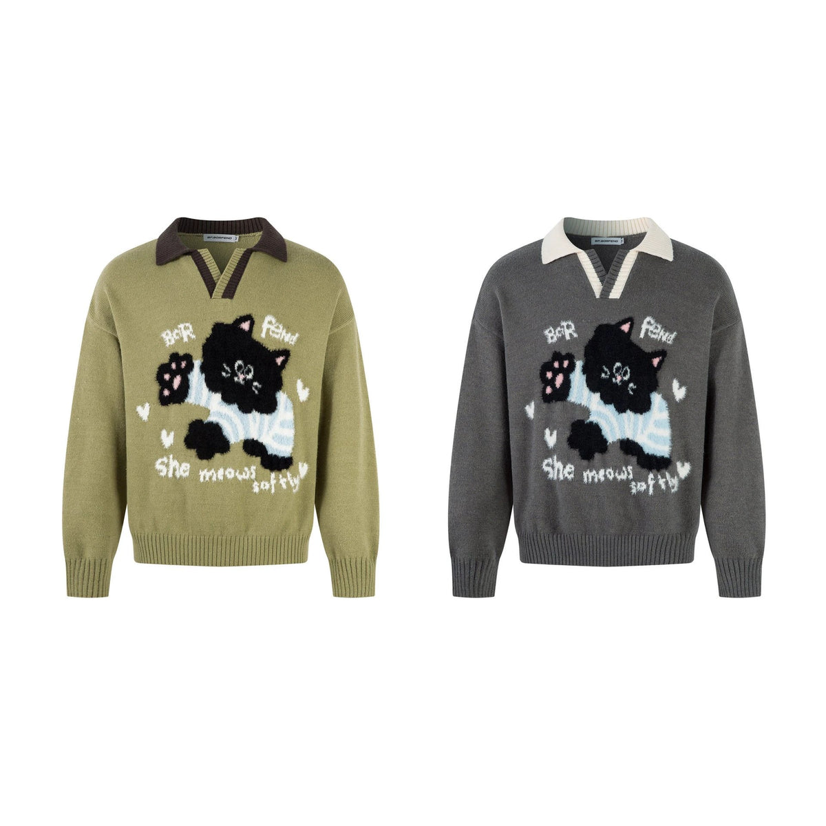 Seagull Collar Cat Jacquard Sweater for Men by eprolo