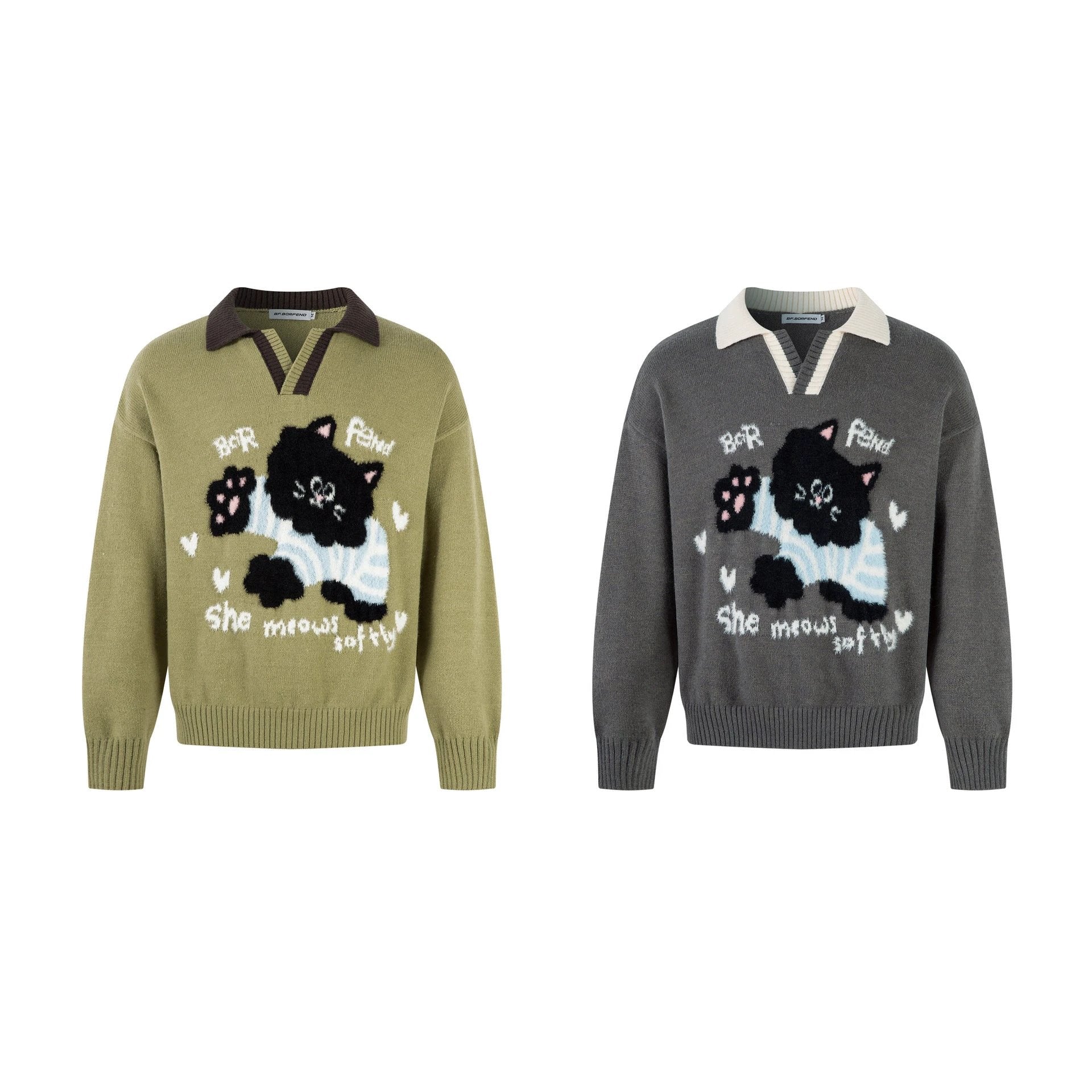 Seagull Collar Cat Jacquard Sweater for Men by eprolo