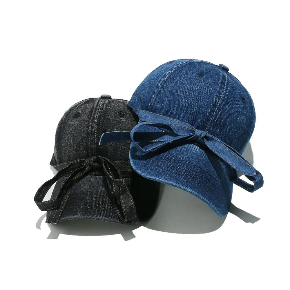 Gorra de béisbol de tela vaquera lavada con lazo