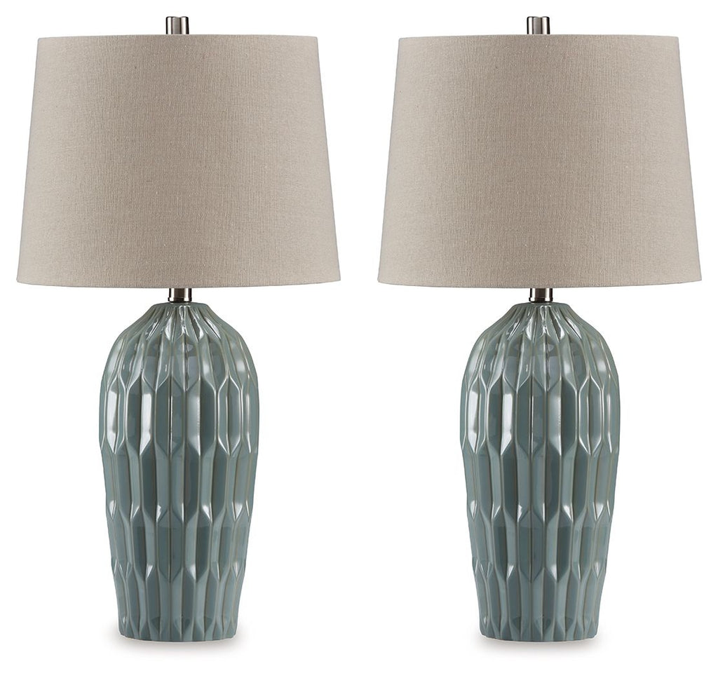 Hadbury - Ceramic Table Lamp (Set of 2) - Pale Blue / Teal-0