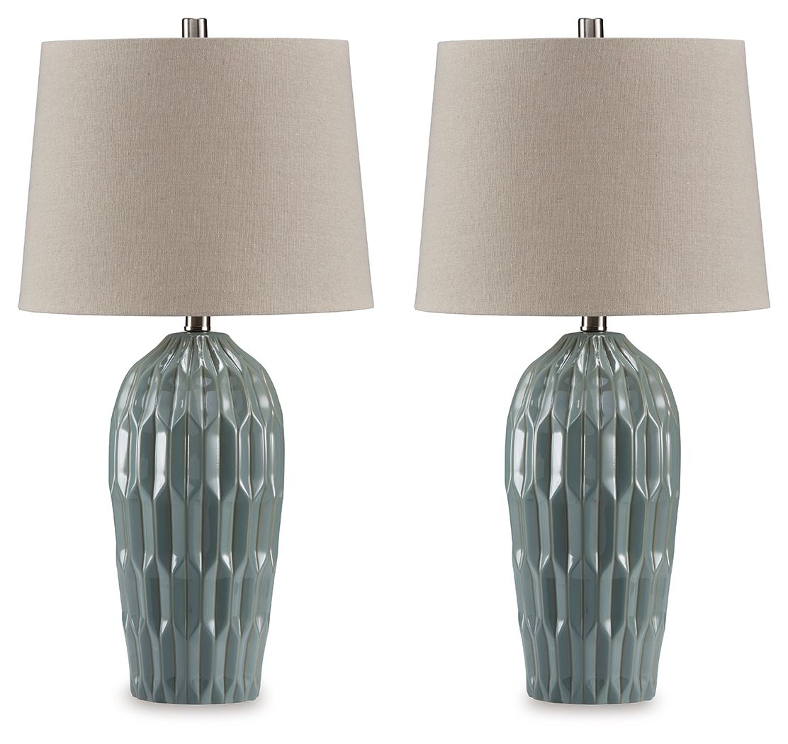 Hadbury - Ceramic Table Lamp (Set of 2) - Pale Blue / Teal-0