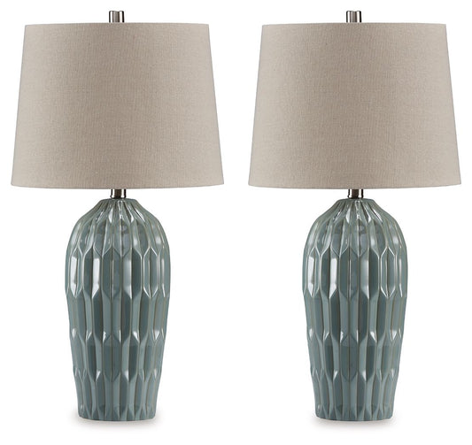 Hadbury - Ceramic Table Lamp (Set of 2) - Pale Blue / Teal-0