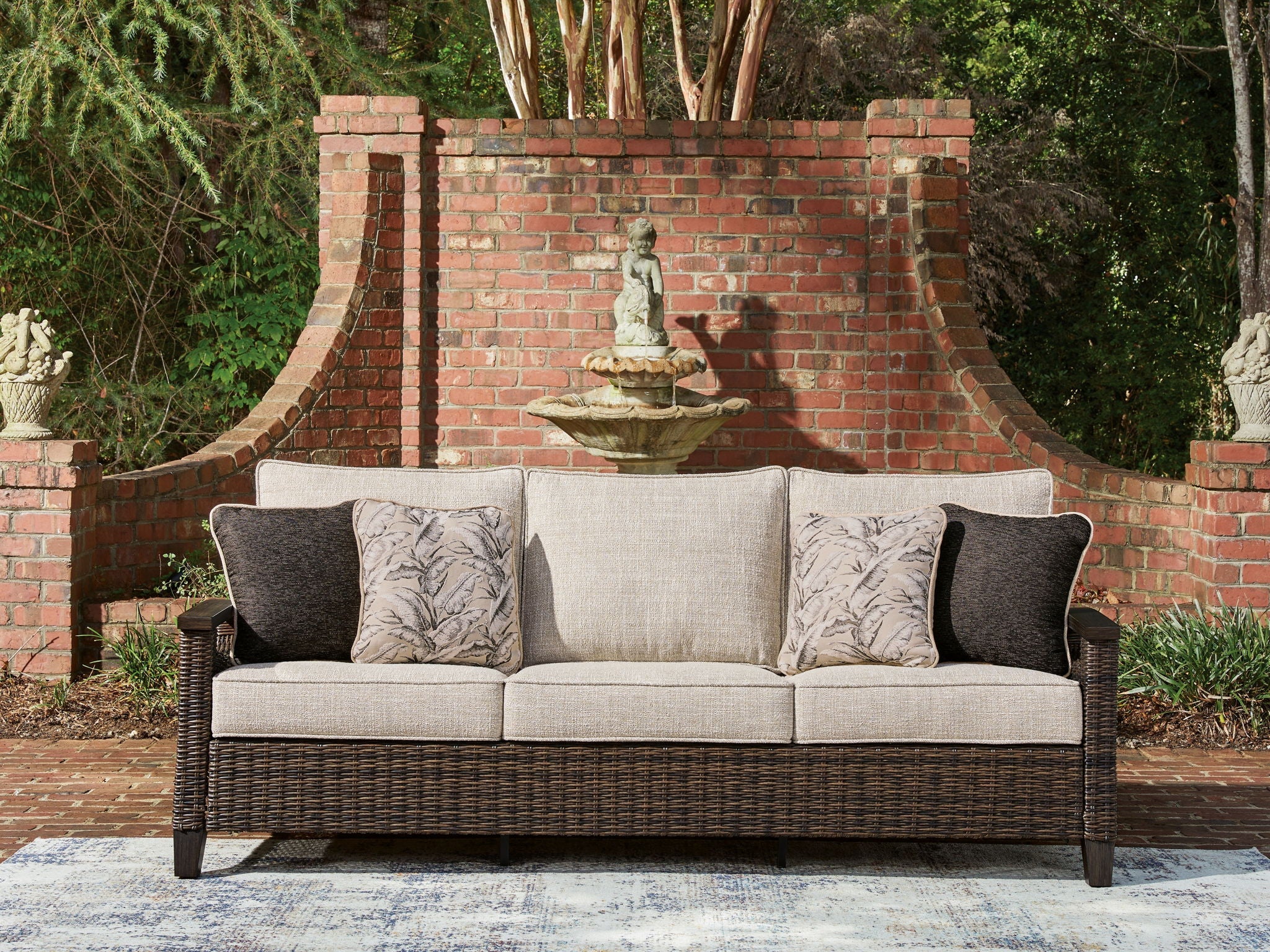 Dark Brown Outdoor Sofa With Cushions-1