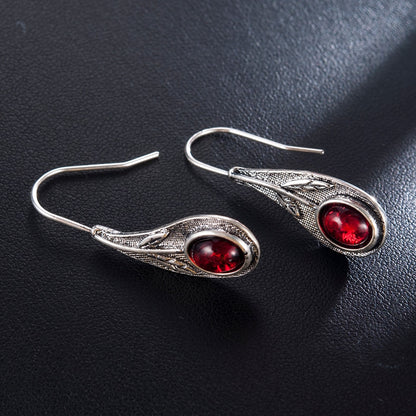 Boucles d'oreilles feuille vintage gemme rouge