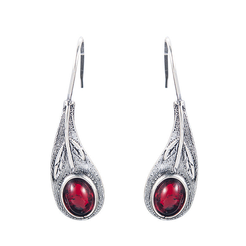 Boucles d'oreilles feuille vintage gemme rouge