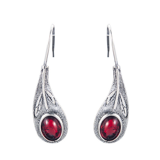 Boucles d'oreilles feuille vintage gemme rouge