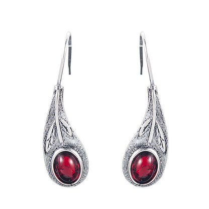 Boucles d'oreilles feuille vintage gemme rouge