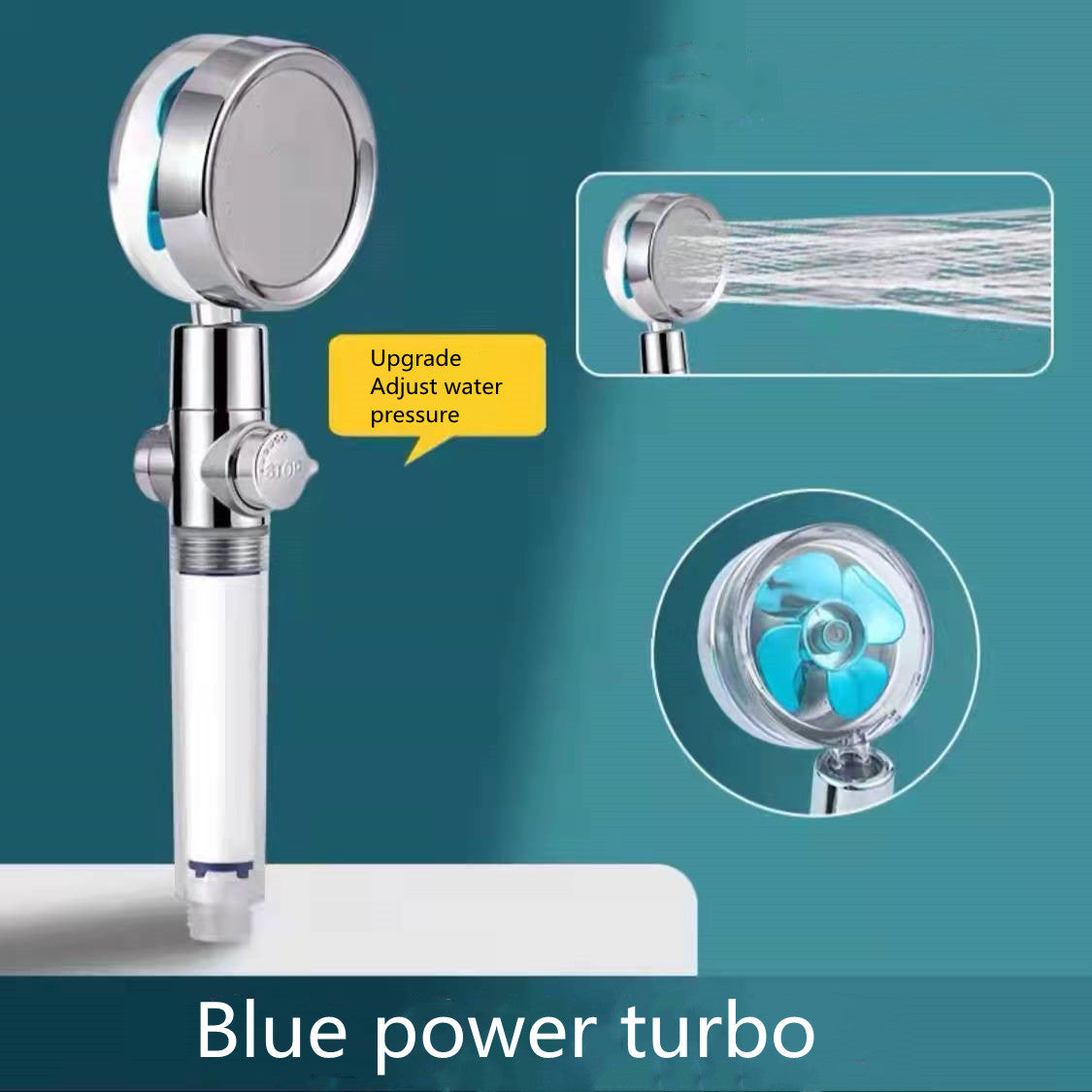 Cabezal de Ducha con Ahorro de Agua, Flujo Giratorio 360 Grados con Pequeño Ventilador, Boquilla Rociadora de Alta Presión de Lluvia de ABS, Accesorios de Baño