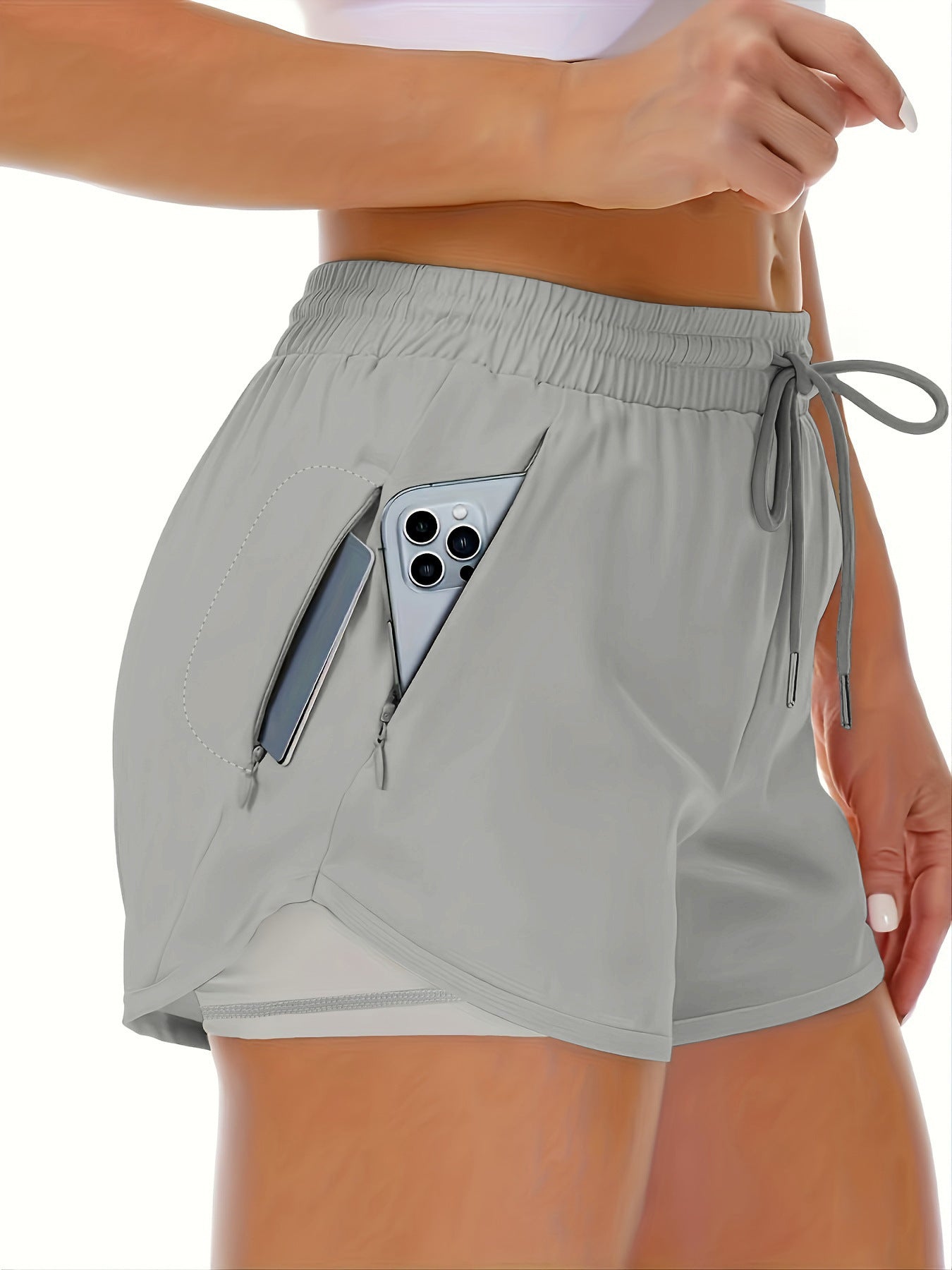 Pantalones cortos deportivos para mujer, de correr, yoga, dos piezas falsas
