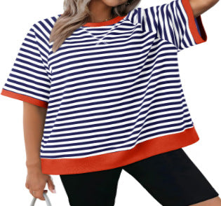 Camiseta suelta informal de rayas versátil para mujer