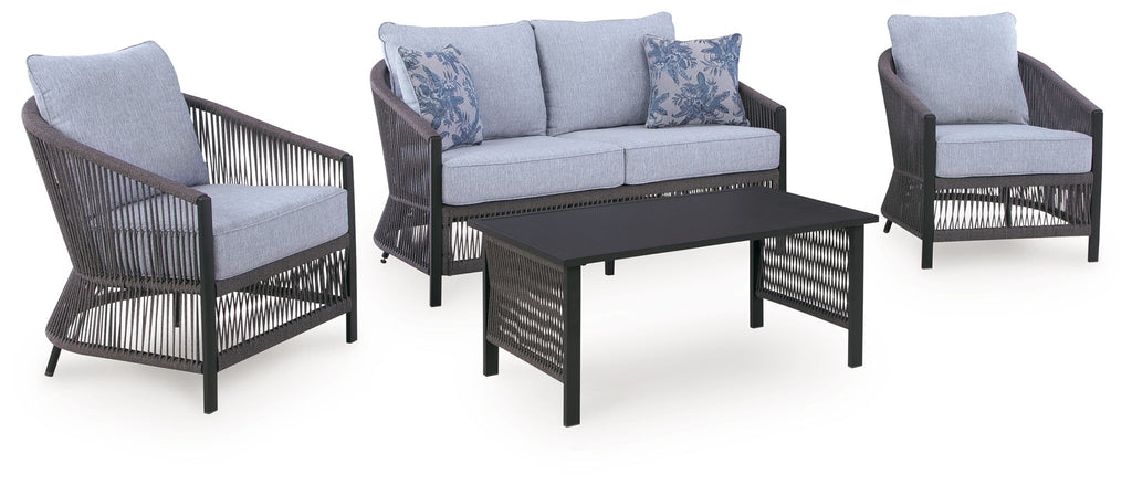 Gray 4-piece Loveseat Lounge Chair Table Set Outdoor Patio Furniture-0
