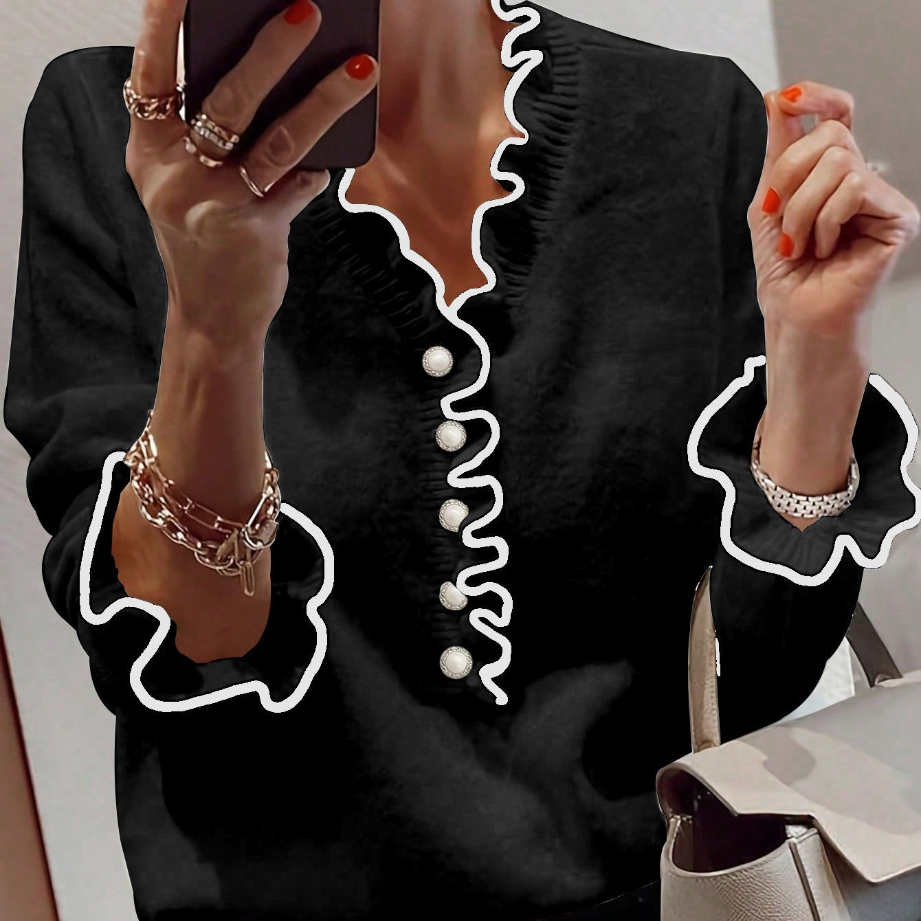 Pull col V à manches longues pour femmes, vêtement assorti