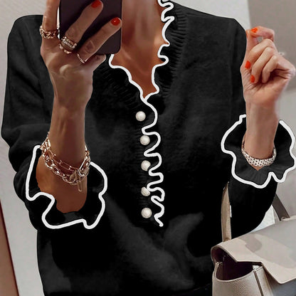 Pull col V à manches longues pour femmes, vêtement assorti