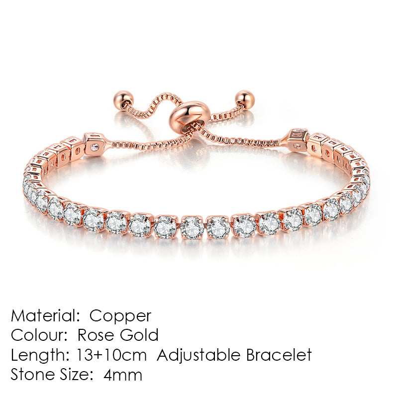 Pulsera de tenis de una hilera de diamantes y circonitas redondas
