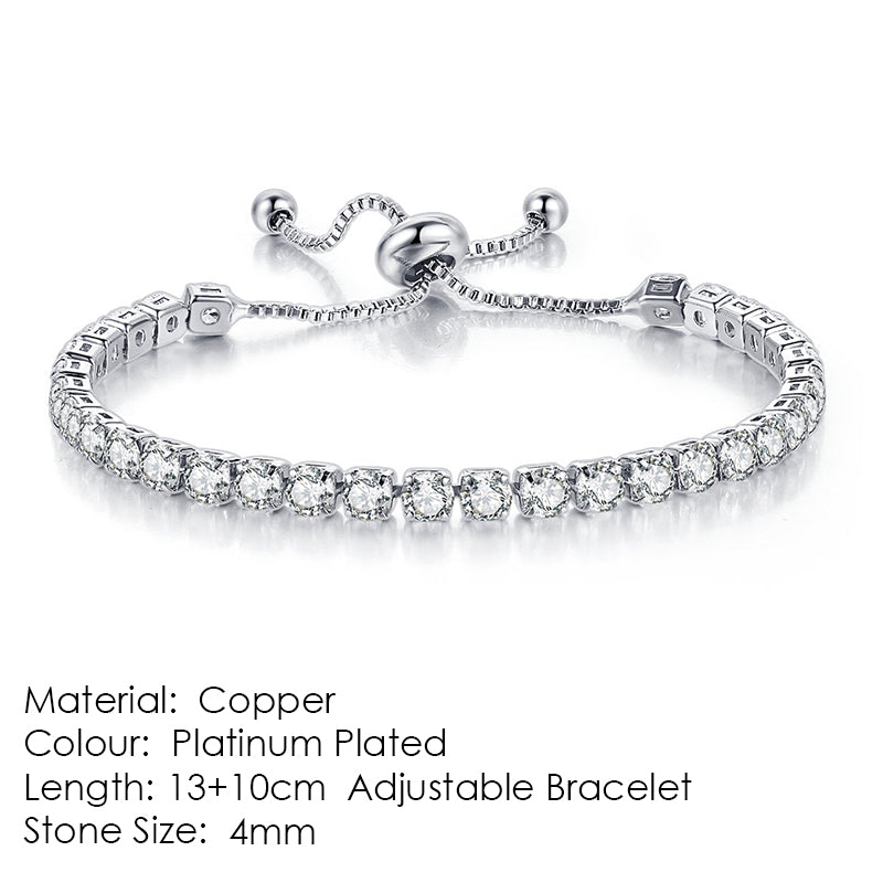 Pulsera de tenis de una hilera de diamantes y circonitas redondas