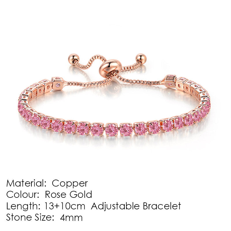 Pulsera de tenis de una hilera de diamantes y circonitas redondas