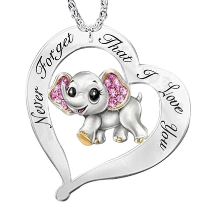 Collier éléphant avec lettrage « Never Forget I Love you »