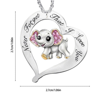 Collier éléphant avec lettrage « Never Forget I Love you »