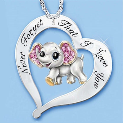 Collier éléphant avec lettrage « Never Forget I Love you »