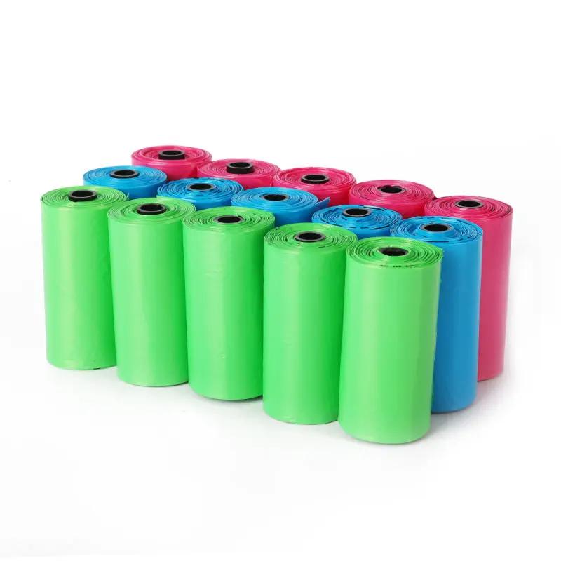 Degradable dog poop bag rolls by AdTec in bright green, blue, and pink multi-pack.