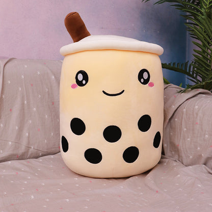 Peluche Boisson Fruitée Mignonne en Forme de Fraise Lait Thé Peluche Jouet Tasse à Thé Boba Oreiller Coussin Thé aux Perles Cadeau pour Enfants
