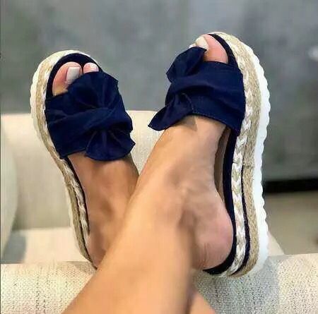Chaussons compensés pour femmes avec nœud, chaussures d'été