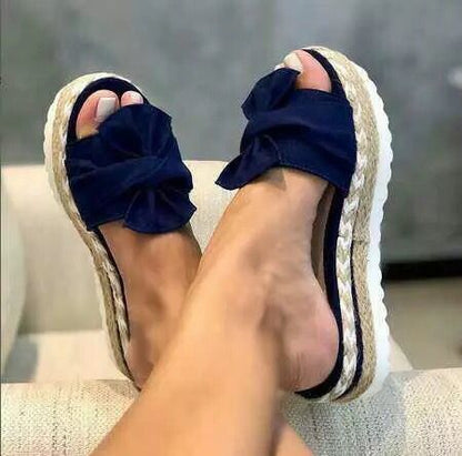 Chaussons compensés pour femmes avec nœud, chaussures d'été
