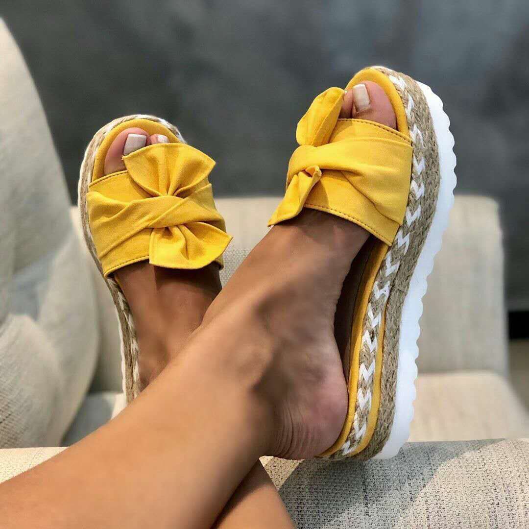 Chaussons compensés pour femmes avec nœud, chaussures d'été