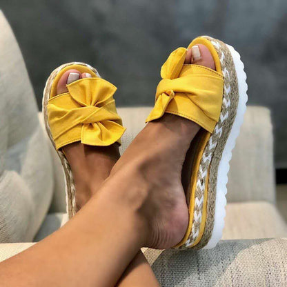 Chaussons compensés pour femmes avec nœud, chaussures d'été