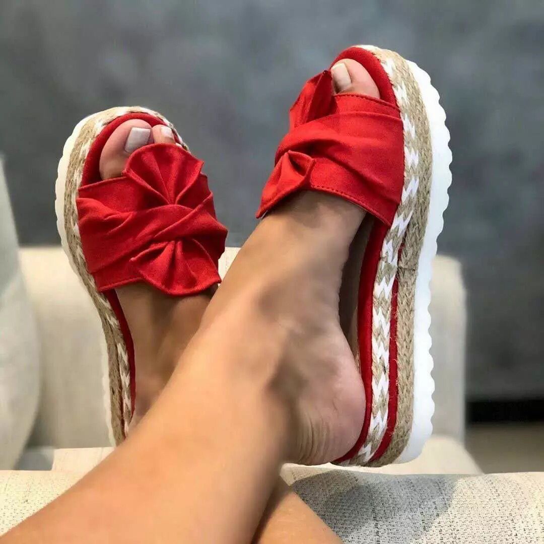 Chaussons compensés pour femmes avec nœud, chaussures d'été