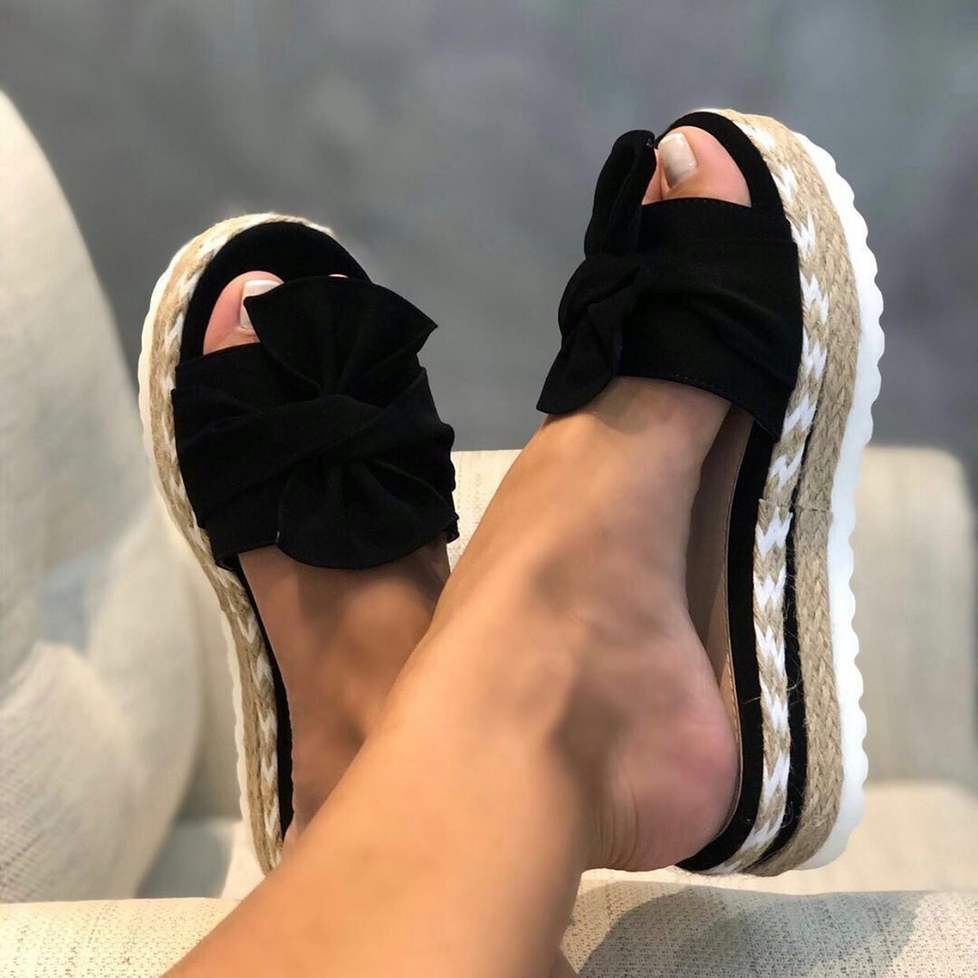 Chaussons compensés pour femmes avec nœud, chaussures d'été