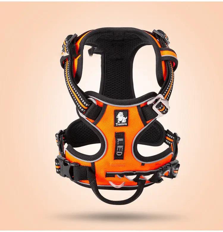 Dog vest-style harness by Truelove, orange and black with adjustable straps for large and small dogs