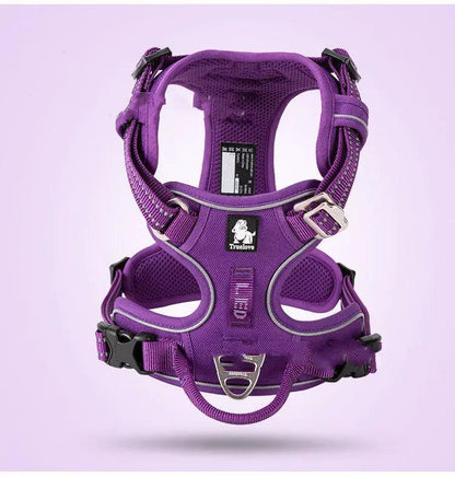 Vest-style dog harness AdTec purple for small and large dogs, adjustable with metal D-ring